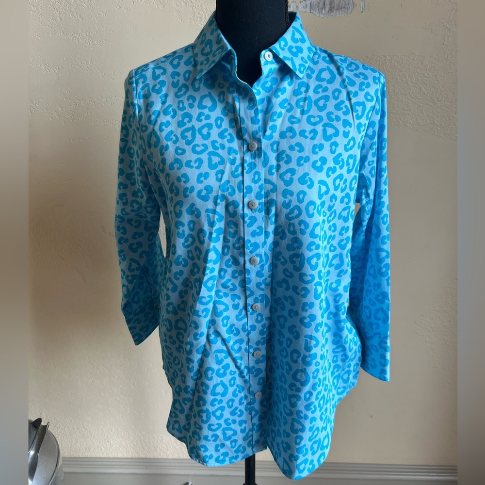 Foxcroft Margie Wrinkle Free  
Cheetah Print Button Down Shirt